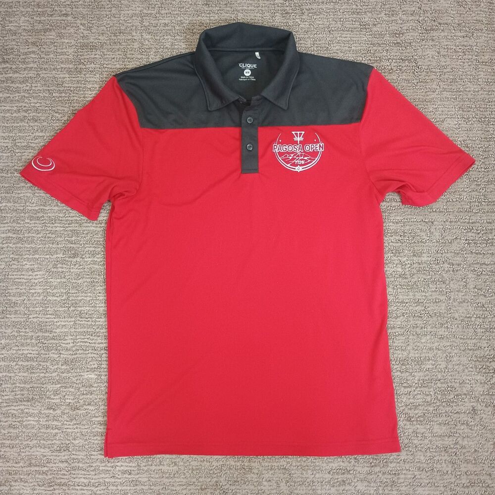 Clique Disc Golf Polo Shirt Men’s Medium Parma Color Block Red Black - Picture 2 of 10